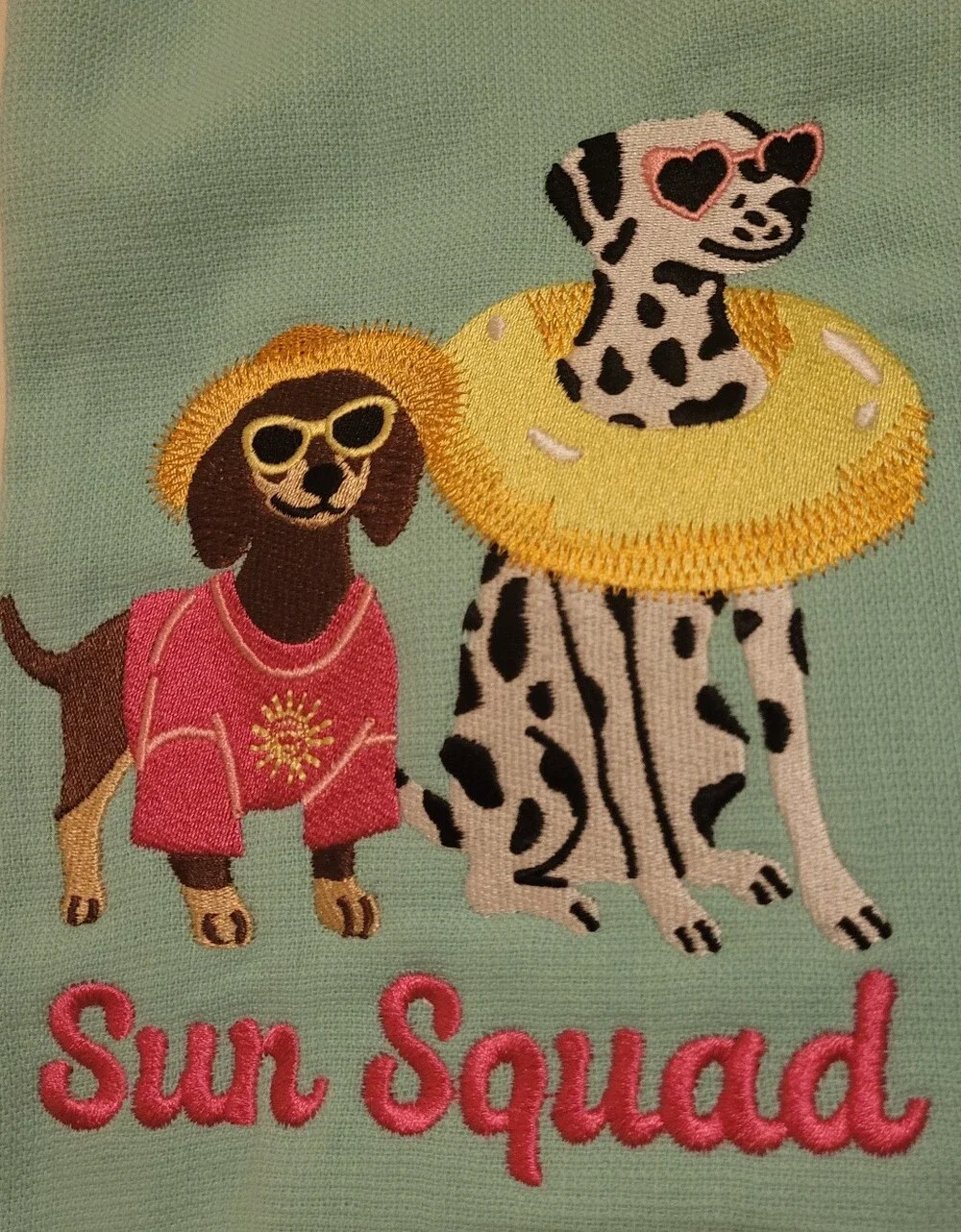 Cute Kitchen Towel Sun Squad Dog Embroidered 100% Cotton Size 18x28